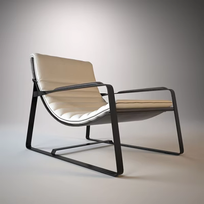 Modern Leisure Chair With Light Stitched Cushion And Black Metal Frame Design 3d model