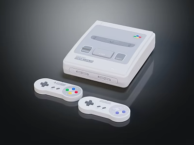 Retro Gaming Entertainment Console With White Body Dual Controllers Colored Buttons 3d model