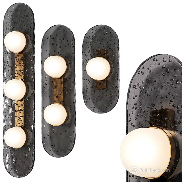 Modern Wall Lamps With Black Dripping Texture Panel And Brass Globe Lights 3d model
