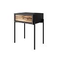 Modern Wooden Drawer Side Table With Black Metal Legs And Simple Design