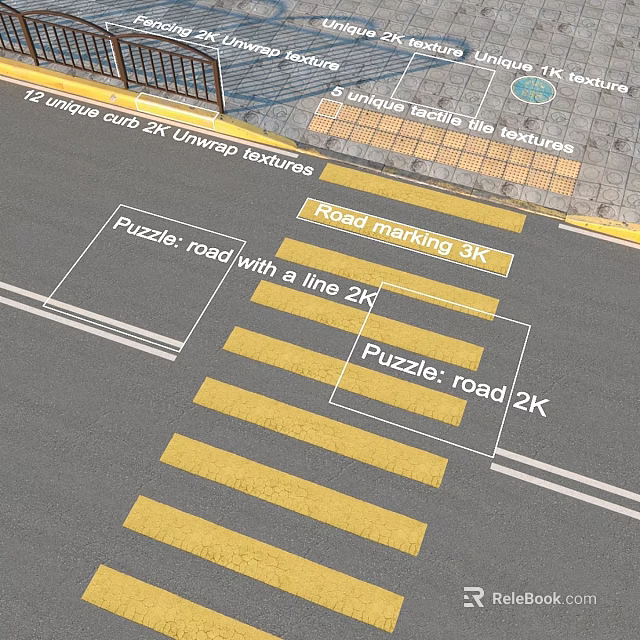 Realistic Road Surface With Puzzle Road Design Line Marking And Unrivaled Textures 3d model