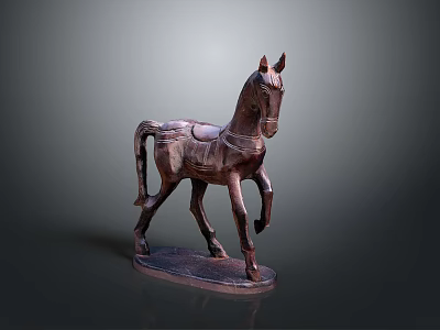 Copper Horse Sculpture with Standing Pose Saddle and Square Base Design 3d model