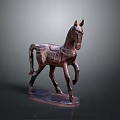 Copper Horse Sculpture with Standing Pose Saddle and Square Base Design