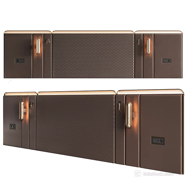 Brown Storage Cabinets With Metal Handles Mesh Panel And Side Power Outlet 3d model 