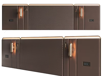 Brown Storage Cabinets With Metal Handles Mesh Panel And Side Power Outlet 3d model