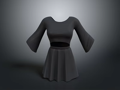 Stylish Gray Cropped Top Design With Flared Sleeves And Pleated Skirt 3d model