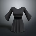 Stylish Gray Cropped Top Design With Flared Sleeves And Pleated Skirt