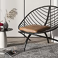 Modern Black Woven Leisure Chair With Brown Cushion Side Table Vase And White Floor Lamp