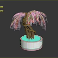 Decorative Indoor Plant With Red Green Leaves Twisted Trunk In Silver Pot With Green Grass