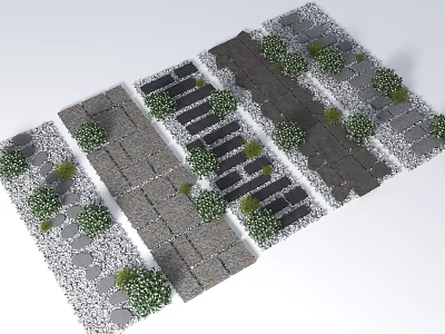 Garden Paving Layout With Various Stone Paths And Small Green Plants 3d model