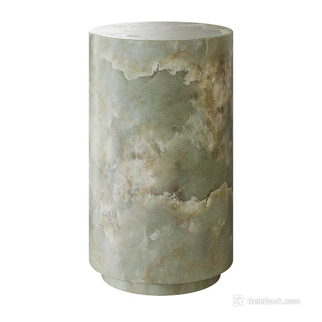 Light Green Marble Pedestal With Cylindrical Shape And Natural Veins 3d model 