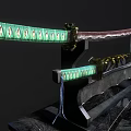 Traditional Swords With Green Scabbards And Golden Fittings On Black Stand