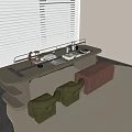 Modern Desk And Chair Combination With Green Chairs Brown Benches White Blinds And Gray Floor