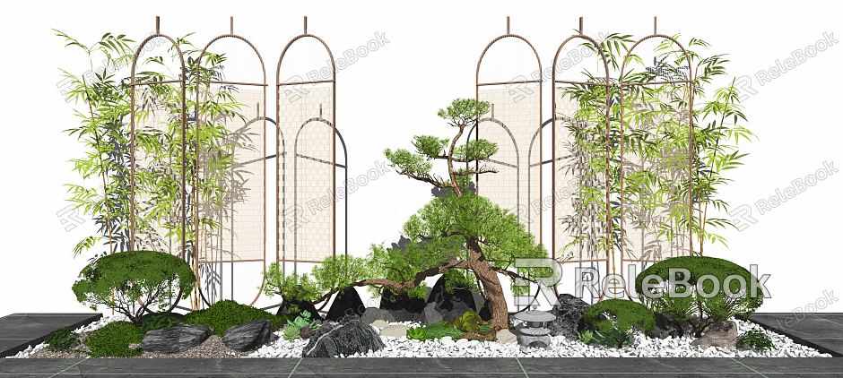 New Chinese style landscape sketch courtyard landscape stone tree partition model