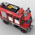 Red Building Block Fire Truck Toy with VATROSAACH Design Rescue Ladder and Water Tank