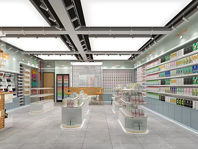 Specialty Store Interior With Open Layout Shelves Product Displays Refrigerators And Checkout Counter 3d model
