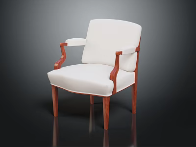 Modern Chair With White Fabric Upholstery And Brown Wooden Arms And Legs 3d model