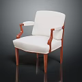 Modern Chair With White Fabric Upholstery And Brown Wooden Arms And Legs