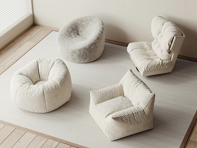 Modern Light Colored Bean Bag Chairs In Various Styles For Living Room With Wooden Floor 3d model