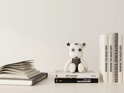 Decorative Ornament Set With White Bear Figurine Star Patterns And Stacked Books 3d model