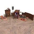 Traditional Wooden Furniture Collection In Interior With Cabinet Chair Table Bed Frame And Rug