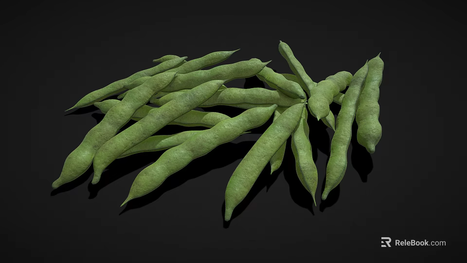 Fresh Green Bean Pods Arranged On Black Background Surface 3d model 