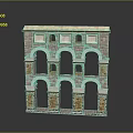 Wood And Stone Architectural Model With Arched Windows And Layered Design
