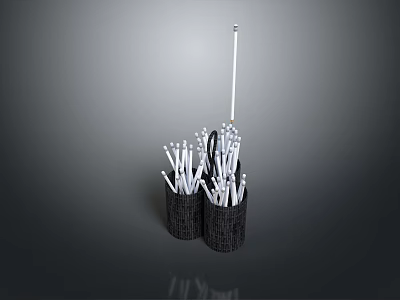 Black Woven Baskets Filled With White Cotton Swabs For Daily Household Use 3d model
