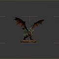 Mythical Dragon Sculpture With Green Orange Scales And Open Wings On Stone Base