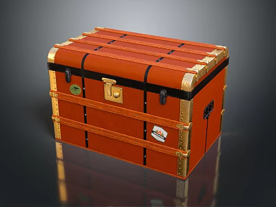 Vintage Orange Trunk With Black Straps And Gold Accents Classic Design For Storage 3d model