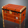 Vintage Orange Trunk With Black Straps And Gold Accents Classic Design For Storage