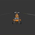 Orange Helicopter With Rotors Shiny Body And Windows On Gray Background