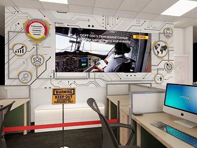 Training Room Background Wall With Large Screen Displaying Cockpit Circuit Diagrams And Icons 3d model
