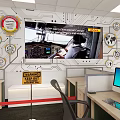 Training Room Background Wall With Large Screen Displaying Cockpit Circuit Diagrams And Icons