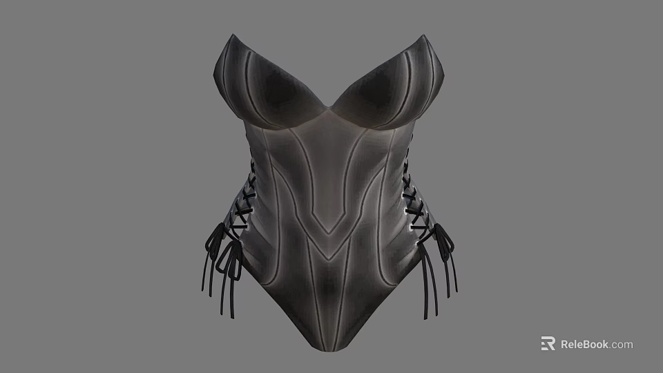 Black Structured Corset With Lace Up Side Details And Fitted Silhouette 3d model 