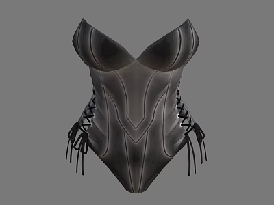 Black Structured Corset With Lace Up Side Details And Fitted Silhouette 3d model