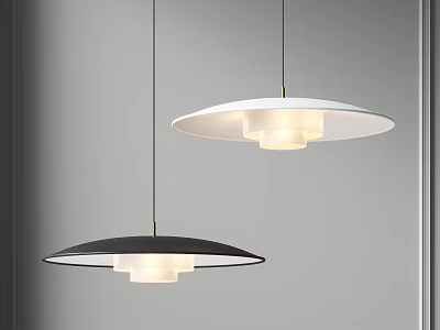 Modern Black and White Circular Hanging Chandeliers with Illuminated Minimalist Design 3d model