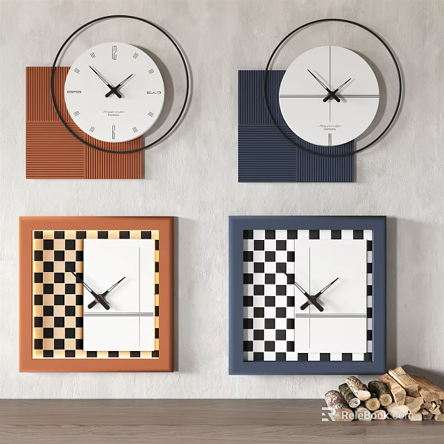 Decorative Wall Clocks With Modern Designs Different Colors Striped And Checkerboard Patterns For Home Decoration 3d model 