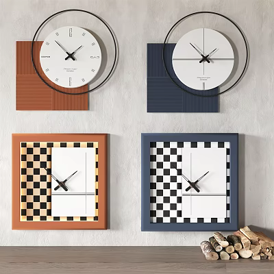 Decorative Wall Clocks With Modern Designs Different Colors Striped And Checkerboard Patterns For Home Decoration 3d model