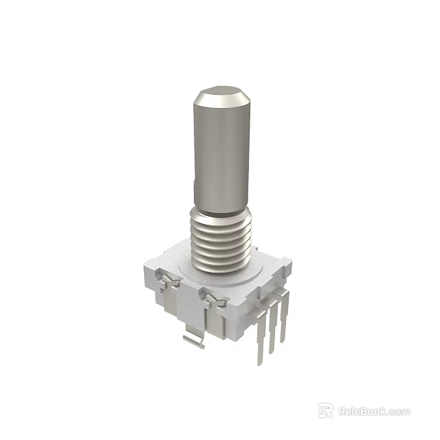 Electronic Rotary Encoder Component with Metal Cylindrical Knob and Base Pins 3d model 