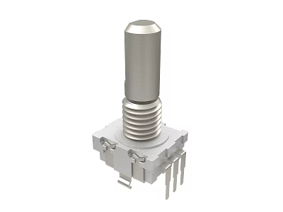 Electronic Rotary Encoder Component with Metal Cylindrical Knob and Base Pins 3d model