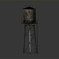 Rusted Metal Water Tower With Support Frame And Platform Structure