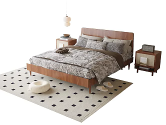 French Single Bed Children's Bedside Cabinet Bedside Chandelier 3d model