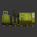Green A-400 Generator With Control Panel Connected Pipes And Wooden Base 3d model