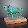 Elegant Green Bull Figurine Decorative Ornament Set With Wooden Base Display Piece