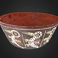 Traditional Red And Black Ceramic Bowl With White And Yellow Hand Painted Bird Patterns