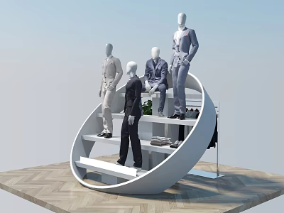 Modern Commercial Equipment Circular Display Rack With Mannequins And Clothing Items 3d model