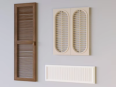 Elegant Casement Doors With Louver Design In Dark Brown Beige And White 3d model