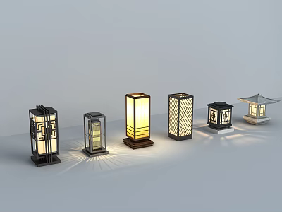 Outdoor Lights Collection With Various Chinese Style Designs And Illuminated Lamps 3d model