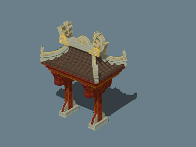 Traditional Chinese Memorial Archway with Ornate Tile Roof Red Pillars and Gold Ornaments 3d model